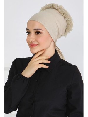 Bej Dikişsiz Fırfırlı Bone Bej Dikişsiz Fırfırlı Bone