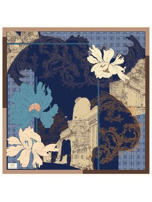 Mavi Desenli Kışlık İtalyan Şifon Eşarp Askısı İle Birlikte 110x110 Cm