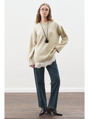 Ekru Dantel Şeritli Askılı Bluz