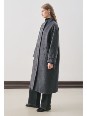 Lacivert Raı Oversıze Yünlü Kaban