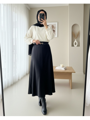 Siyah Beli Lastikli Saten Etek