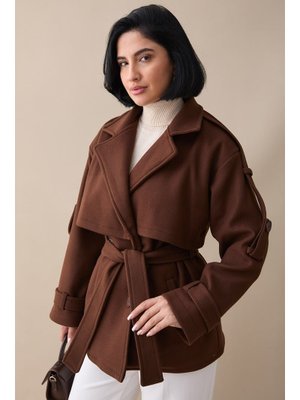 Kolu Apolet Kaşe Kahverengi Kısa Kaban