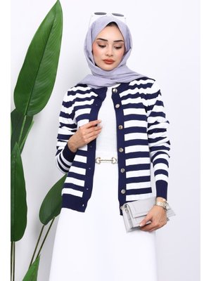 Lacivert Düğmeli Soğuk İplik Triko Hırka