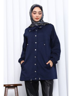 Lacivert Çıtçıt Detaylı Cepli Ceket
