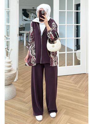 Bordo Desenli Oysho İkili Takım