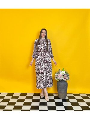 Bordo Büyük Beden Gömlek Yaka Önden Düğmeli Kemerli Elbise