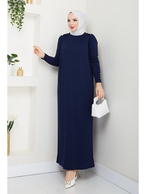 Omuzu Apoletli Merserize Triko Elbise Siyah