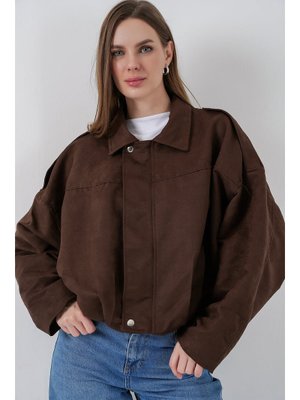Kahverengi Oversize Süet Ceket T.