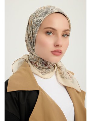 90x90 Cm Sonsuz Aşk Açık Vizon Efilia Desenli Eşarp