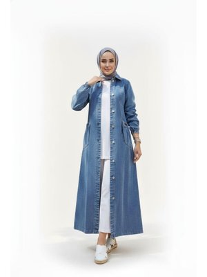 Düğmeli Cepli Kar Yıkamalı Denim Mavi Kot Kap