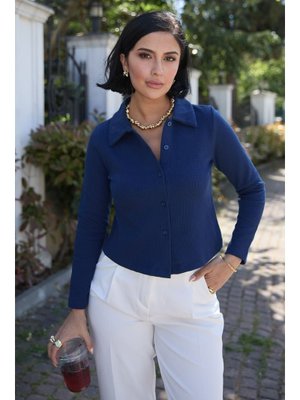 Gömlek Yaka Düğmeli Lacivert Hırka