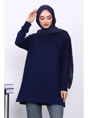 Lacivert Taş Detaylı Modal Tunik
