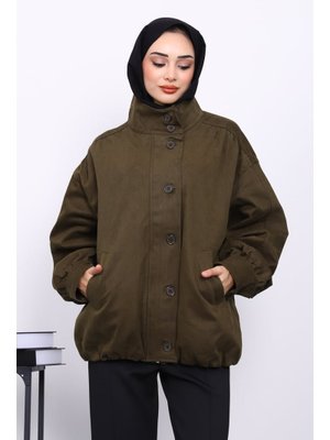 Haki Pileli Astarlı Gabardin Ceket