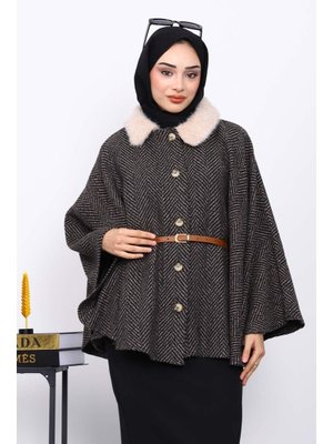Vizon Yaka Kürklü Kemerli Panço