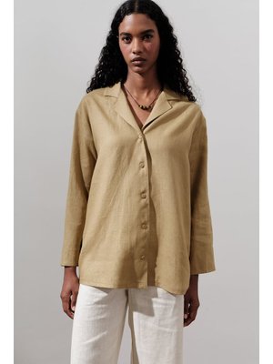 Keten Geniş Kollu Gömlek Köri