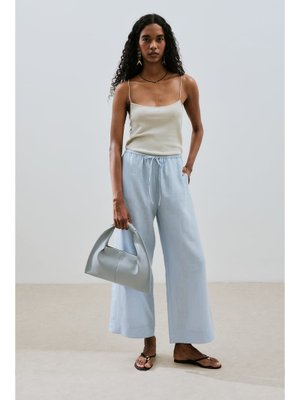 Mavi Keten Bağlamalı Pantolon