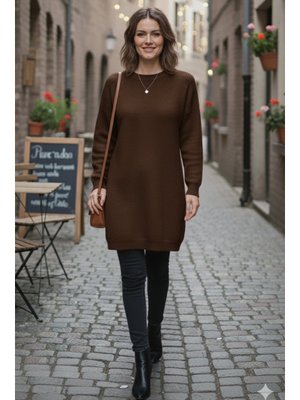 Kahverengi Kolu Düğmeli Triko Kazak