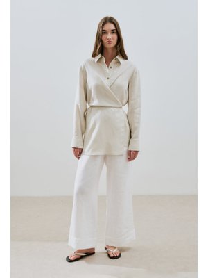 Keten Bağlama Detaylı Gömlek Taş