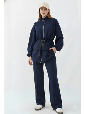 Lacivert Belden Büzgülü Scuba Takım