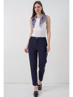 Lacivert Beli Lastikli Kumaş Pantolon