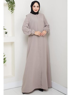 Bej Kolları Taşlı Büyük Beden Ferace