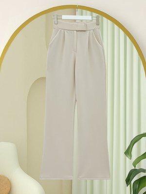 Bej Beli Cırtcırt Detay Boru Paça Kumaş Pantolon