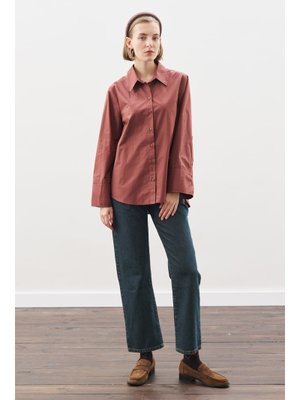 Geniş Manşetli Klasik Gömlek Tarçın Kabuğu