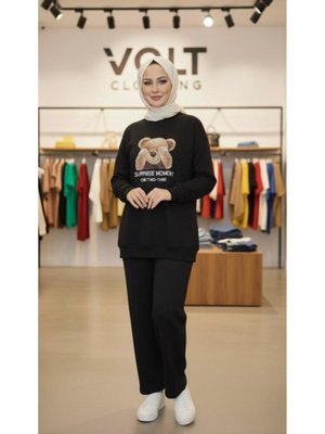 Siyah Ayıcık Baskılı İkili Takım