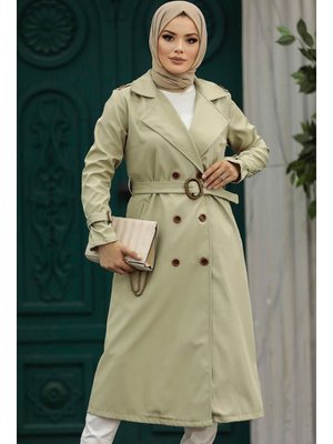 Tokalı Kemerli Açık Haki Trençkot 5942ahk