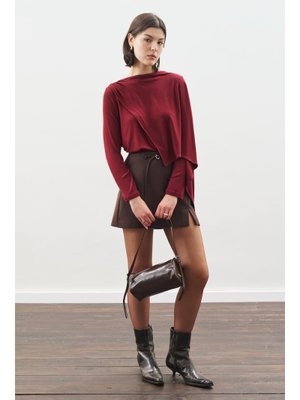 Bordo Şal Detaylı Dökümlü Bluz