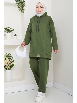 Yeşil Çift Cepli Kapüşonlu İkili Takım