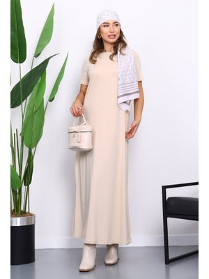 Bej Kısa Kol İçlik Elbise