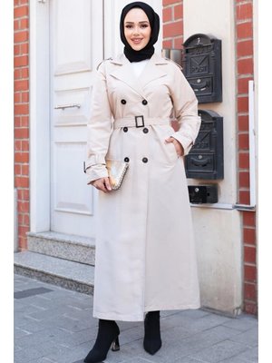 Tokalı Kemerli Bej Trençkot 26413bej