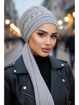 Gri Melanj Metal Detaylı Atkılı Bone