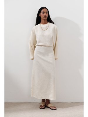 Vanilya Keten Geniş Bağlamalı Elbise