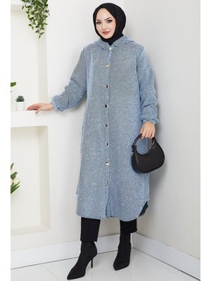 Mavi Çizgi Detay Kapüşonlu Kaşe Kap