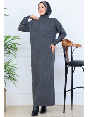 Antrasit Fitilli Triko Elbise