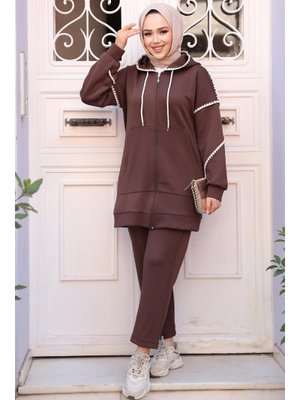 Fermuarlı Koyu Kahverengi İkili Takım 12621kkh