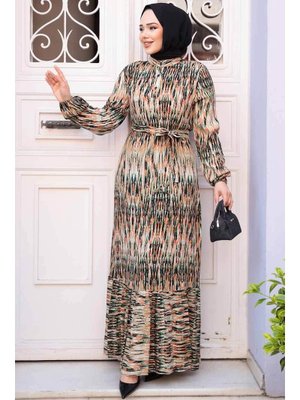 Desenli Turuncu Elbise 52721t