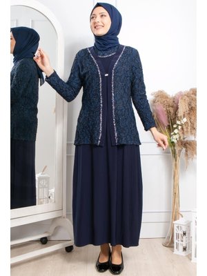 Lacivert Taş İşleme Abiye