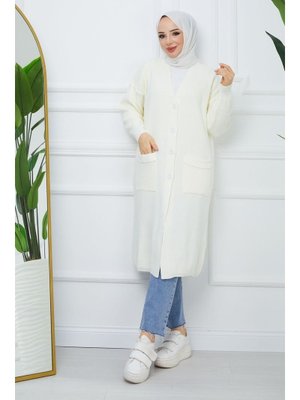 Düğme Kapamalı Cepli Triko Hırka