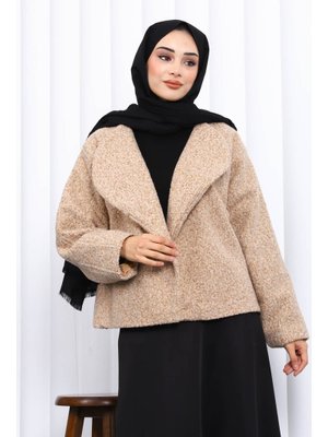 Bisküvi Geniş Yaka Kısa Kaşe Ceket