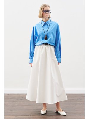 Mavi Crop Balon Form Gömlek