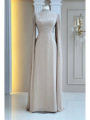 Bej Afra Abiye Elbise