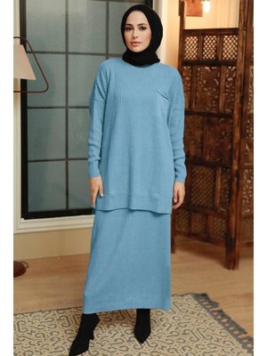 Etekli İndigo Mavisi Triko İkili Takım 34021ım