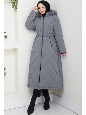 Gri Nova Büyük Beden Kapitone Mont