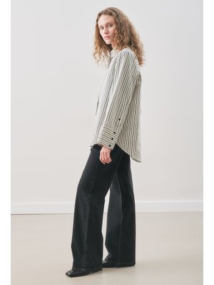 Oversıze Çizgili Gömlek Siyah Çizgi