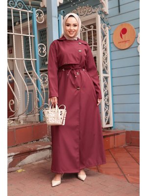Düğmeli Bordo Trençkot 684br