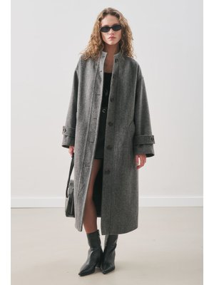 Antrasit Raı Oversıze Yünlü Kaban