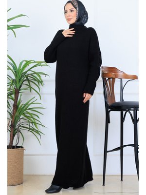 Siyah Örgülü Triko Elbise